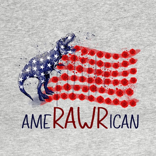 Amerawrican T-rex American Flag July 4th by ValentinkapngTee